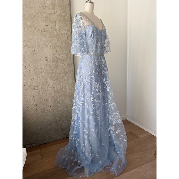 Marchesa Notte Light Blue Glitter Tulle Dress SZ 8 - Picture 3 of 5